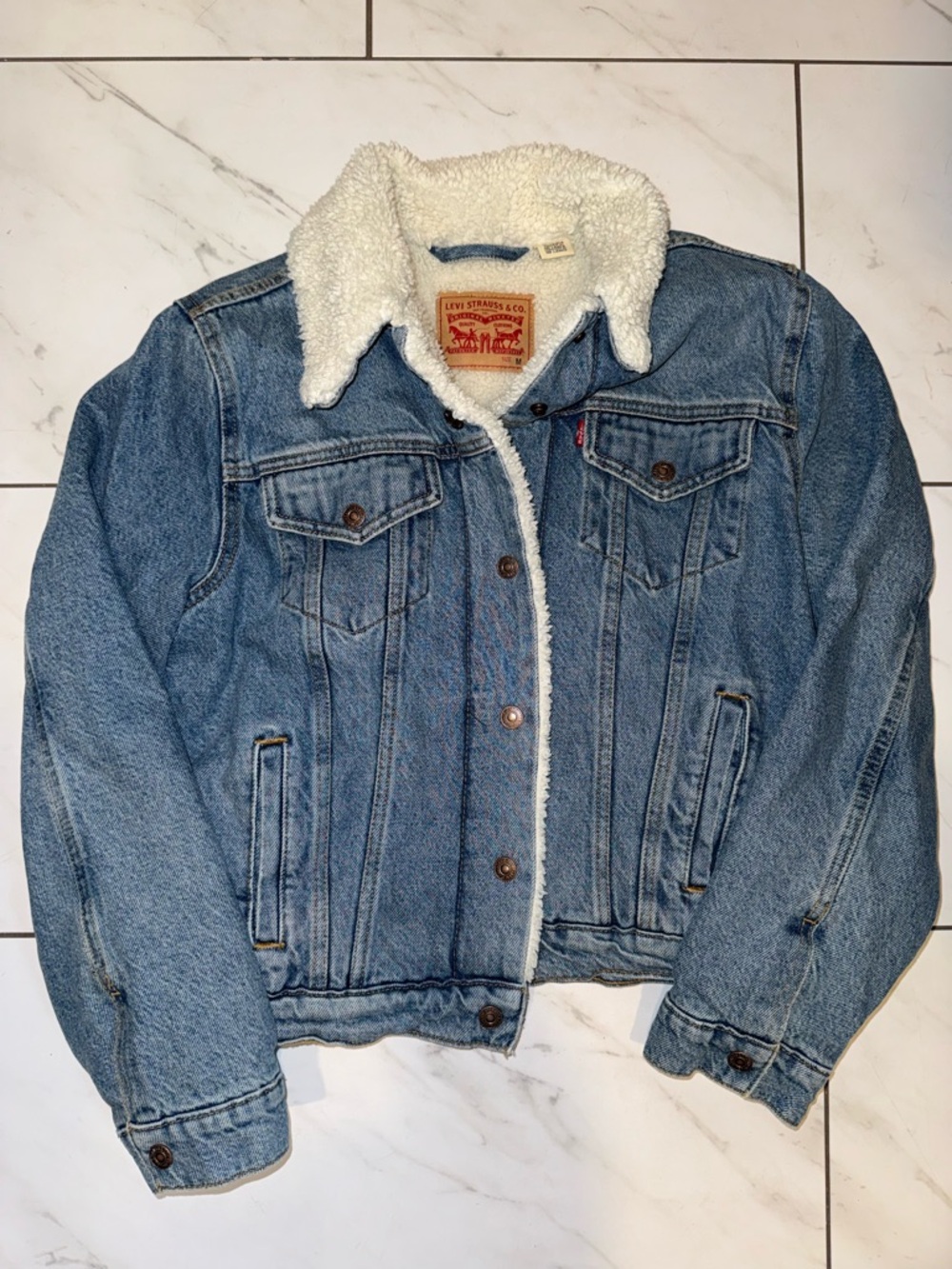 Levi's Light Blue Denim Jacket with White Sherpa Collar